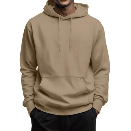Men's Oversized Pullover Hoodie - Solid Color, Long Sleeve, Large - Camel
