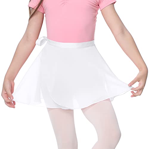 Girls Ballet Wrap Skirt - Pull-on Dance Skirt for Toddlers - White, X-Large