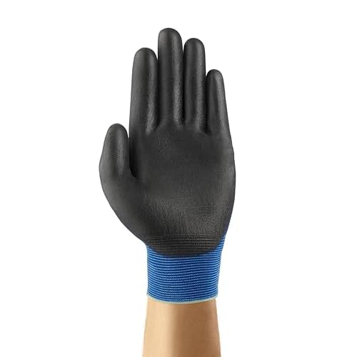 HyFlex 11-618 Ultra-Thin Industrial Safety Work Gloves for Auto, Machinery, Equipment, Fabrication - Size 10, Blue/Black (12 Pairs)