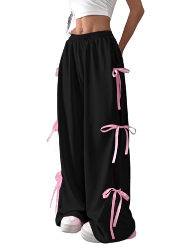 Verdusa Women's Y2K Style Wide Leg Parachute Pants Baggy Streetwear Sweatpants