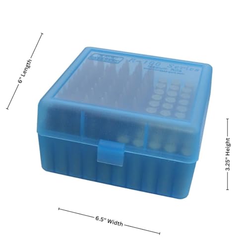 Ammo Box for 100 Rounds - MTM Case-Gard, Clear Blue, 3.05-Inch