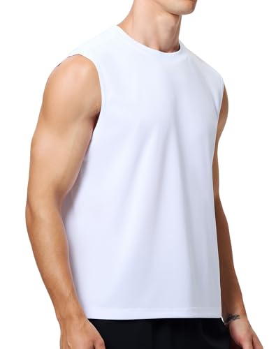 Men's Quick Dry Sleeveless Workout Tank Top - Large, White
