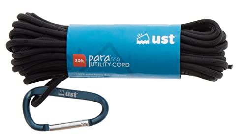 30 Foot Paracord - Heavy Duty Nylon with Carabiner - Black