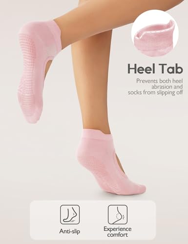 4-Pair Non-Slip Pilates Socks with Grips for Women - Black, Gray, Pink, Purple