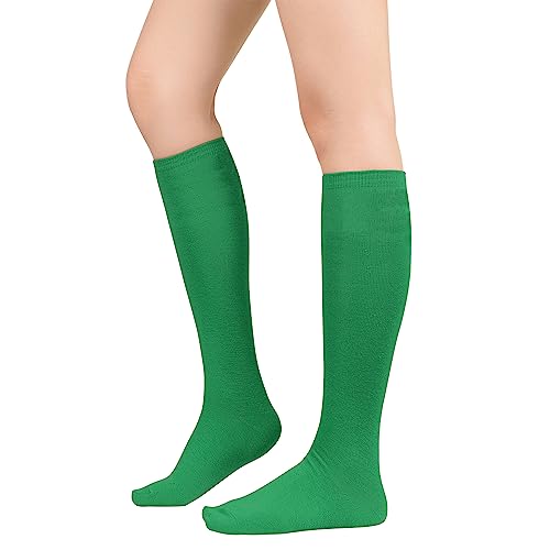 Long Knee High Socks for Women - Mixed Striped Tube Socks - Red & Green