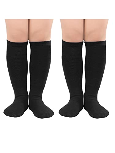 Kids Knee High Soccer Socks - 2 Pair Black, Ages 3-6