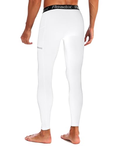 Men's Compression Running Tights with Pockets - White, Small