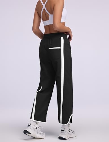 Baggy Wide Leg Track Pants for Women - Lightweight Black Medium