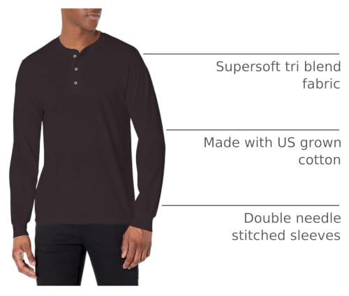 Hanes Originals Men's Tri-Blend Long Sleeve Henley T-Shirt – Black, Large
