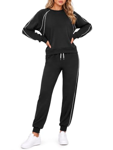 Yousify Women's 2-Piece Sweatsuit Set Black Small Athletic Tracksuit