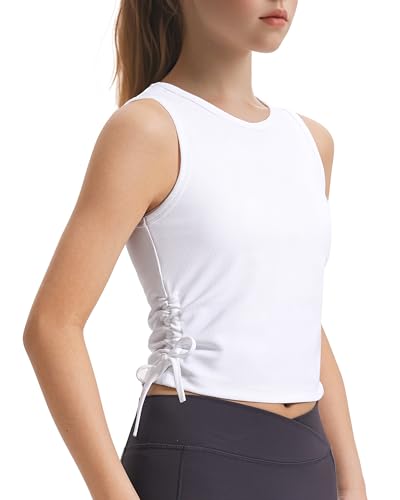 Girls Ribbed Knit Athletic Crop Tank Top - White - 7-8 Years