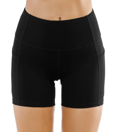 High Waist Yoga Shorts for Women - Tummy Control Athletic Shorts with Pockets
