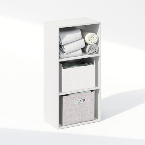 Furinno Reed Closet Organizers and Storage, 3-Tier Closet Organizer, Open Shelf Closet Storage, for Wardrobe, Bedroom, Living Room, White