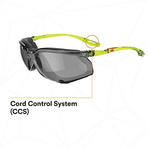 3M Safety Glasses, Solus CCS Series, ANSI Z87, Scotchgard Anti-Fog Coating, Gray Lens, Corded Ear Plug Control System, Removable Foam Gasket, SCCS02SGAF-GRN-F