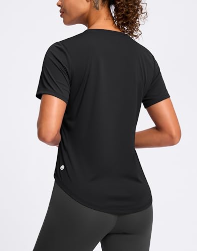 Women's V-Neck Dry Fit Workout Shirt - Short Sleeve, Large, Black