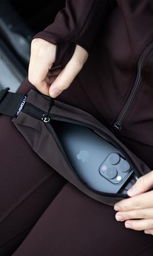 Fitgriff Adjustable Running Belt V2 for Men & Women - Slim Fanny Pack, Phone & Keys Holder, Brown, 24.4-43.3 inch Waist