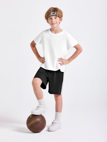 Boys Athletic Soccer Shorts - Elastic Waist, 5-6 Years, Black