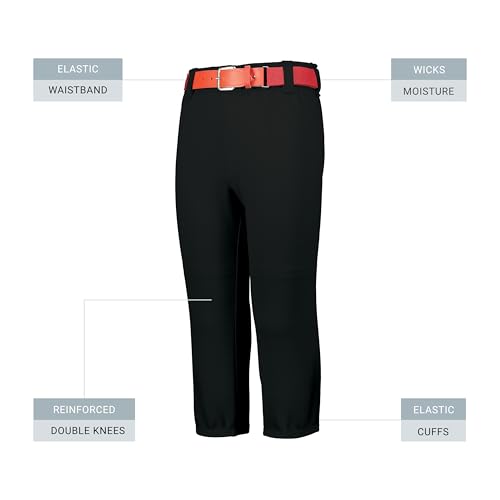 Youth Baseball Pants with Belt Loops & Pockets - Augusta Sportswear Large Black