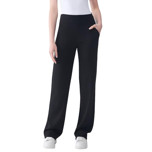 Maple&CA Tall Women’s Wide Leg Lounge Pants - High Waisted Stretch Yoga Pants with Pockets, 36" Inseam, Black