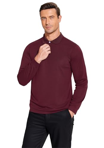 PINSPARK Men's Long Sleeve Golf Polo Shirts 4-Pack Moisture Wicking Quick Dry XL Black Navy Grey Red