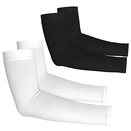Cooling Sports Arm Sleeves - UPF 50 for Men & Women - White + Black