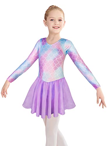Girls Gymnastics Leotard with Skirt - Purple, 7-8 Years