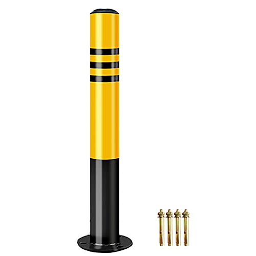 Safety Bollard with Anchor Bolts - 30" x 3" Parking Barrier Post with Reflective Tape for Construction and Traffic-Sensitive Areas, 1-Pack