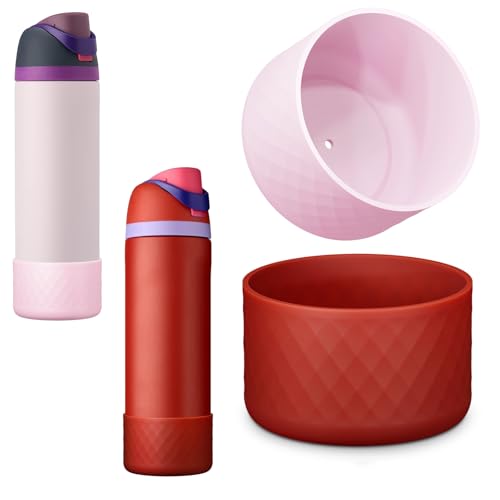 Silicone Water Bottle Boot - Anti-Slip Sleeve for Owala - Pink & Light Brown - 24 Ounce