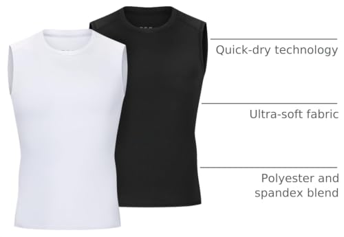 Anawakia 2 Pack Boys Sleeveless Athletic Compression Shirts - Black & White, Medium