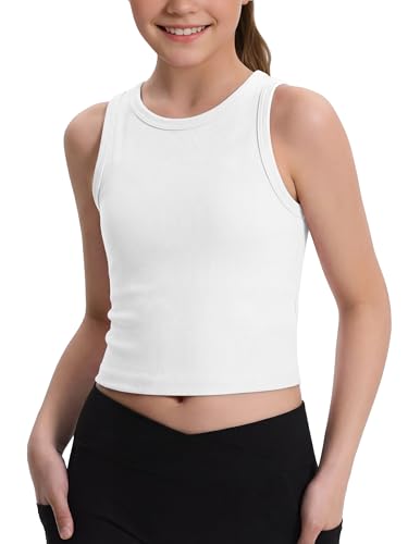 Girls Ribbed Knit Athletic Tank Top - White, 11-12 Years