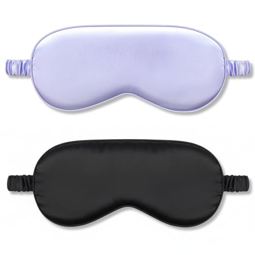 Silk Sleep Masks - 2 Pack Light Blocking Eye Masks - Black & Purple