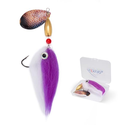 Pike Musky Walleye Fishing Lure Spinnerbait with Feathered Hooks - Purple
