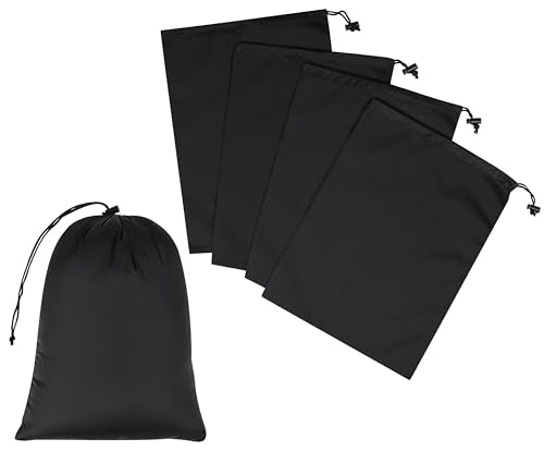 PALTERWEAR 9 x 12 Inch Black Drawstring Nylon Bag - Pack of 5, Lightweight & Foldable