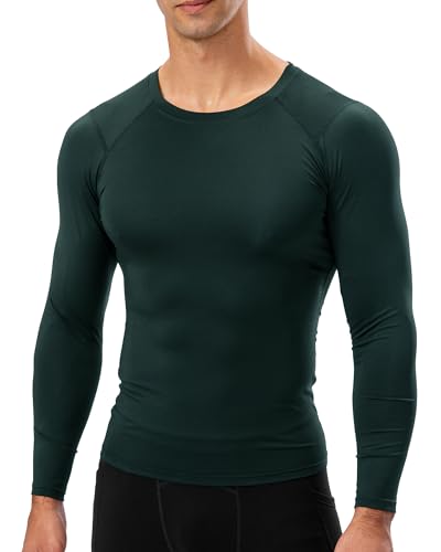 Men's Long Sleeve Compression Shirt - Athletic Base Layer - Dark Green, Medium