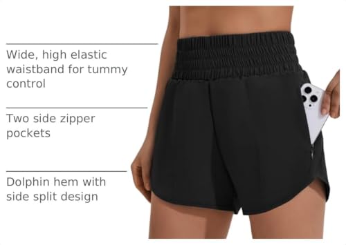PINSPARK Women's 3-Inch High-Waisted Running Shorts Athletic Workout Shorts Large Black