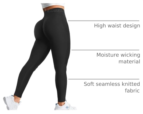 YEOREO Seamless Scrunch Leggings for Women, Medium Black Marl