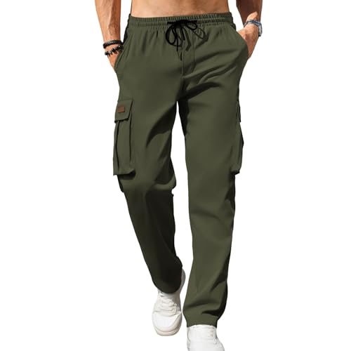 Men's Cargo Joggers Large Army Green Drawstring Elastic Waist Pants