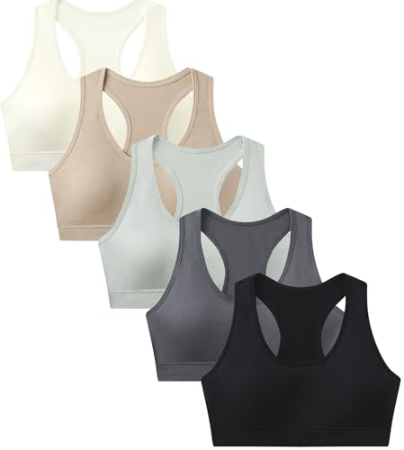 Supportive Girls Training Bra - Seamless Sports Bras Pack of 5 - Large - Sort-b