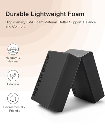 Yoga Blocks 2-Pack - High-Density EVA Foam, Non-Slip Surface, Grey