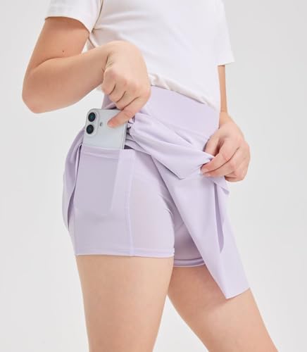 Girls Athletic Skort with Built-in Shorts & Pocket - Purple, 7-8 Years
