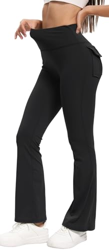 HiBwoBwo Women's Flare Leggings with Pockets High Waist Butt Lift Yoga Pants – Black XL