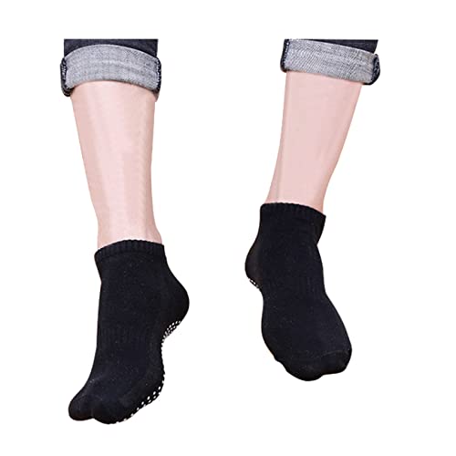 Non-Slip Cotton Ankle Socks for Yoga & Pilates - Black, One Size