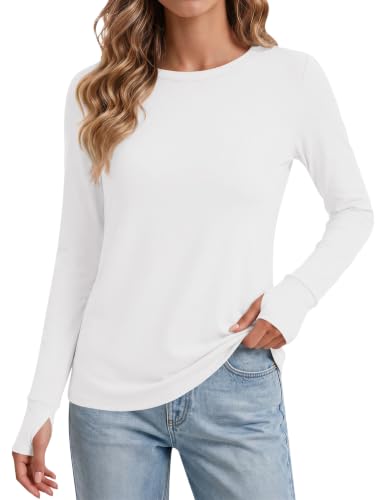 Long Sleeve Thermal Shirt with Thumb Holes - Medium White