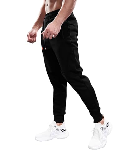 Fioboc Slim-Fit Black A-Slim-Fit Men's Drawstring Joggers Athletic Sweatpants