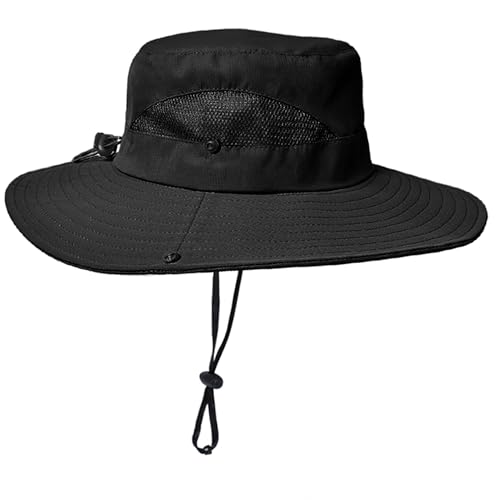 Kids' Wide-Brim Mesh Sun Hat for Safari and Fishing - Black, 7-14 Years