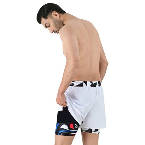 2BOLD MMA Shorts Men’s 2 in 1 Jiu-Jitsu Built-in Compression Lining Small White