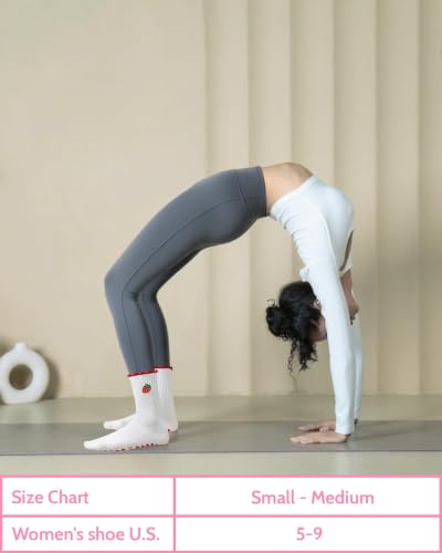 Non-Slip Pilates Grip Socks with Ruffle Trim - Strawberry, One Size