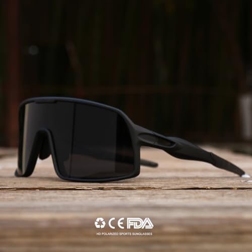 Polarized Sports Sunglasses for Men & Women - Black