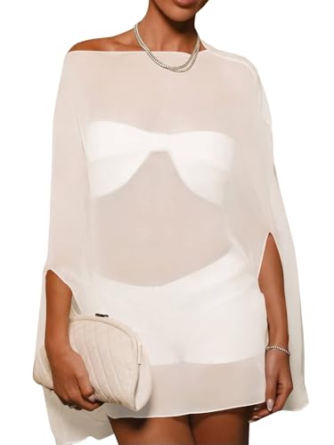 Yousify Off Shoulder White Swimwear Cover Up Large - Stylish Beach Cover