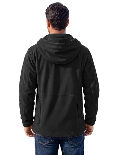 Men's Black Large Tactical Fleece Hoodie Jacket - Warm Winter Outdoor Coat